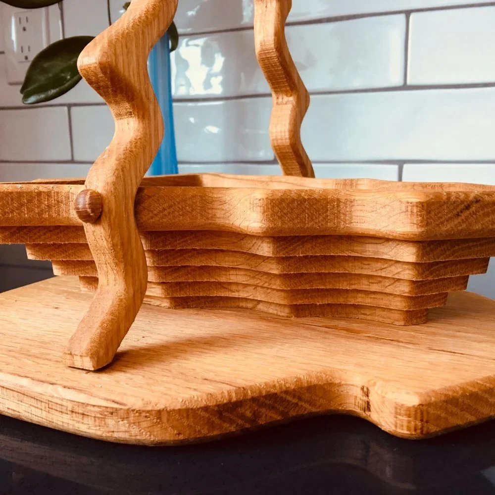 FIRM PRICE!  Artisan Carved Wood Tree Basket/Server/Hot Pad